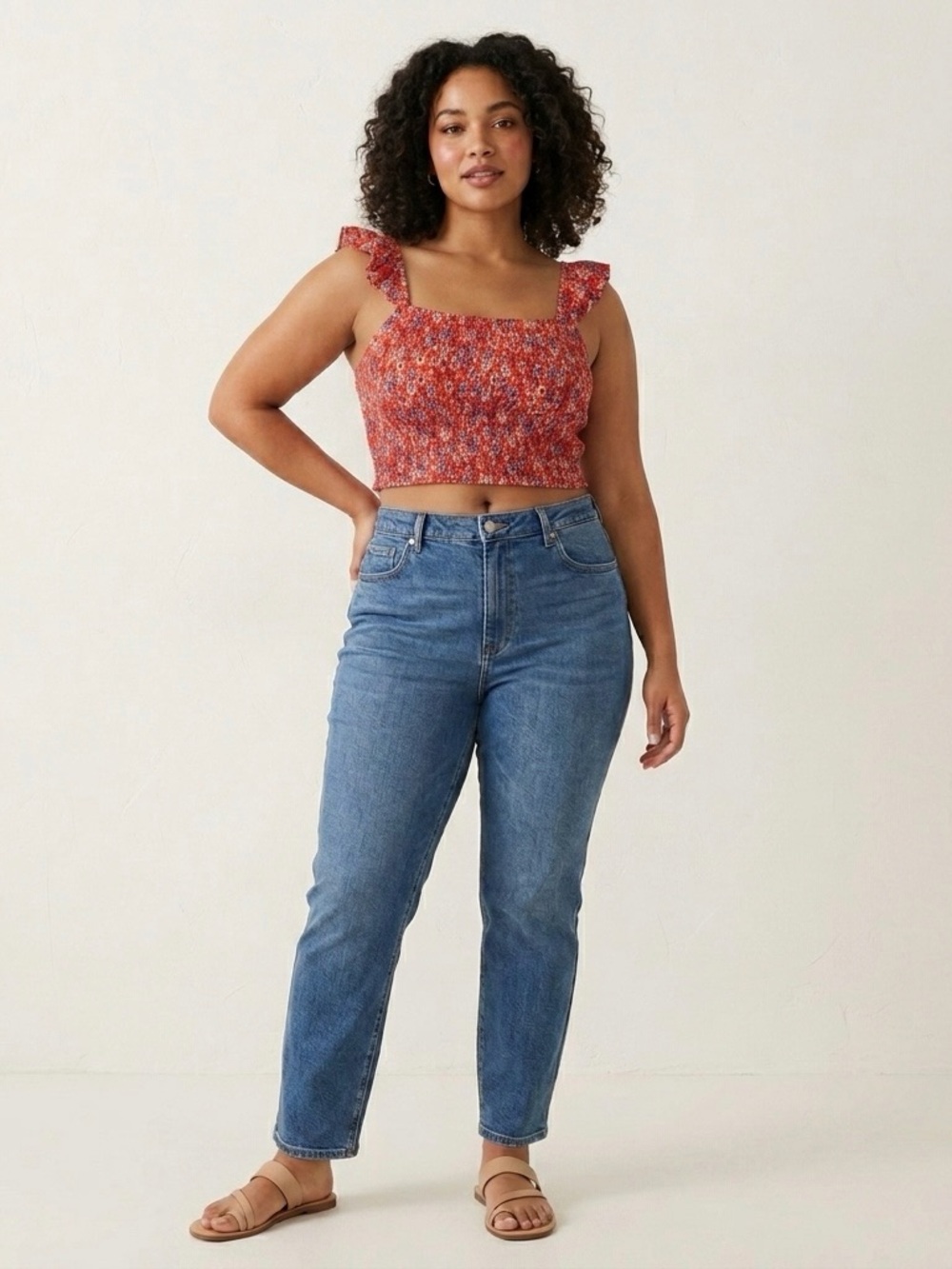 BOG Collective Smocked Floral Crop Tank Cottagecore Boho Coastal Cowgirl
